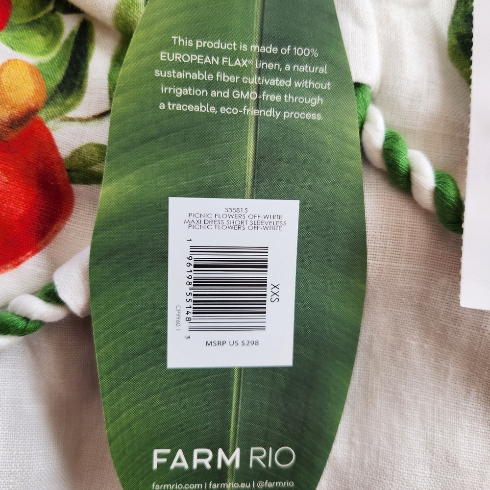 Farm Rio Linen Picnic Flowers Maxi Dress Size XXS NWT Off White $298 - Picture 9 of 14